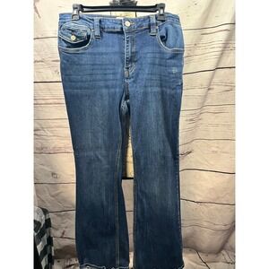 KanCan Maurices Womens Bootcut Jeans Medium Wash Flap Pocket Distressed Size 31